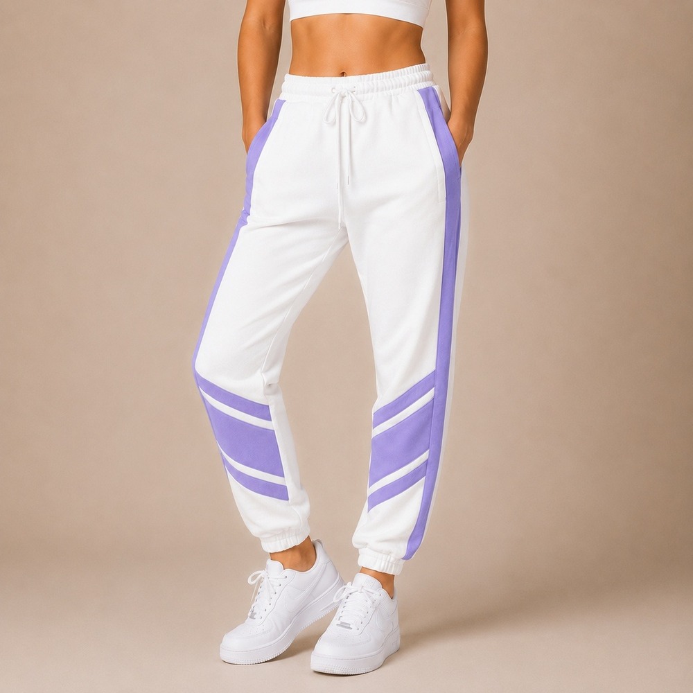 NWT EleVen Venus Williams M White Purple Embroidered Heavyweight Fleece Joggers‎